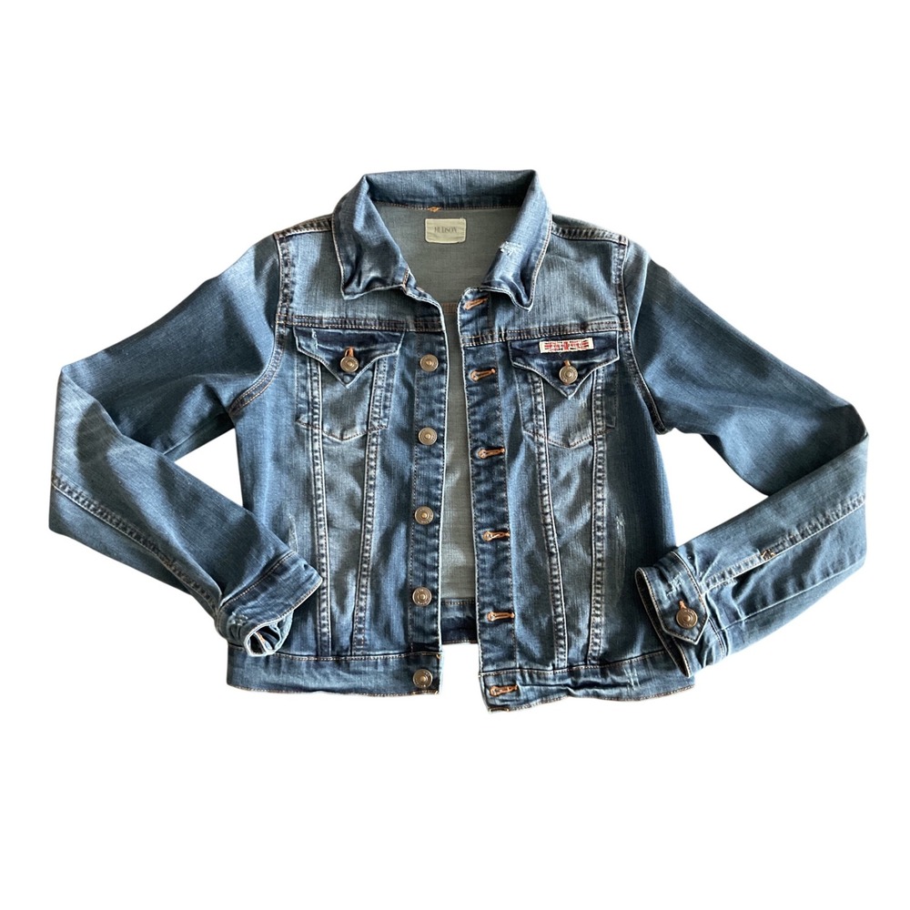 Hudson Kids Blue Denim Trucker Jacket Medium Wash Stretch Cotton Size Large L